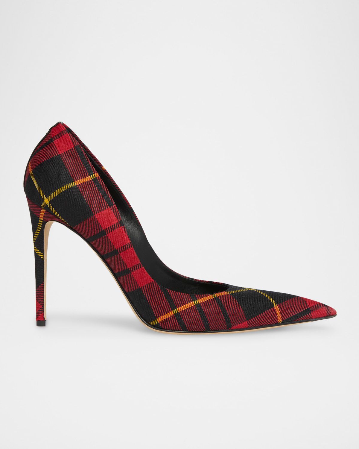 105mm Tartan Plaid Pointed-Toe Pumps