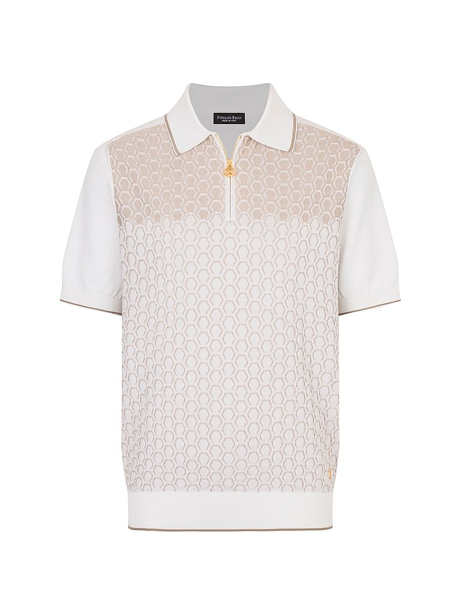 Men's Textured Silk-Cotton Quarter-Zip Polo Shirt - White - Size 46