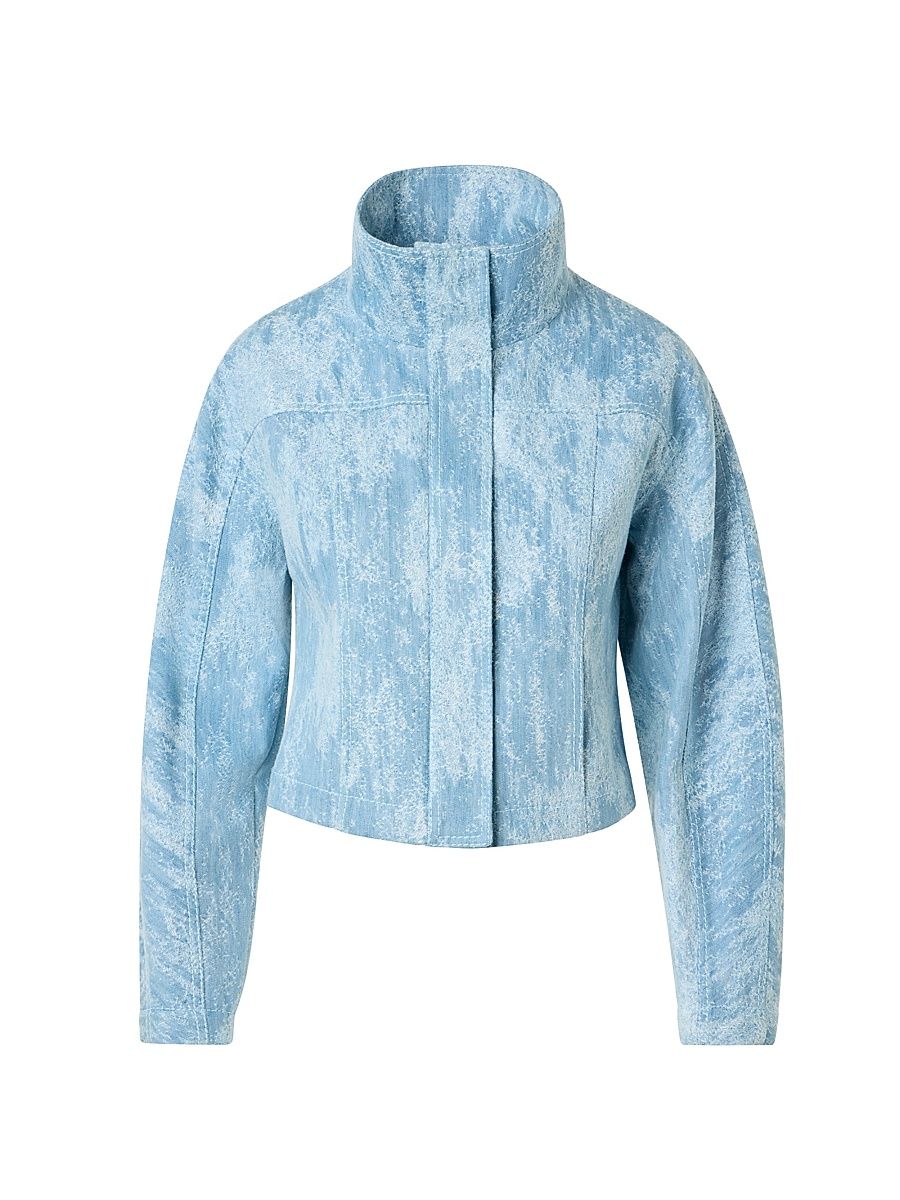 Women's Washed Jacquard Denim Stand-Collar Jacket - Sky Blue Denim - Size 2