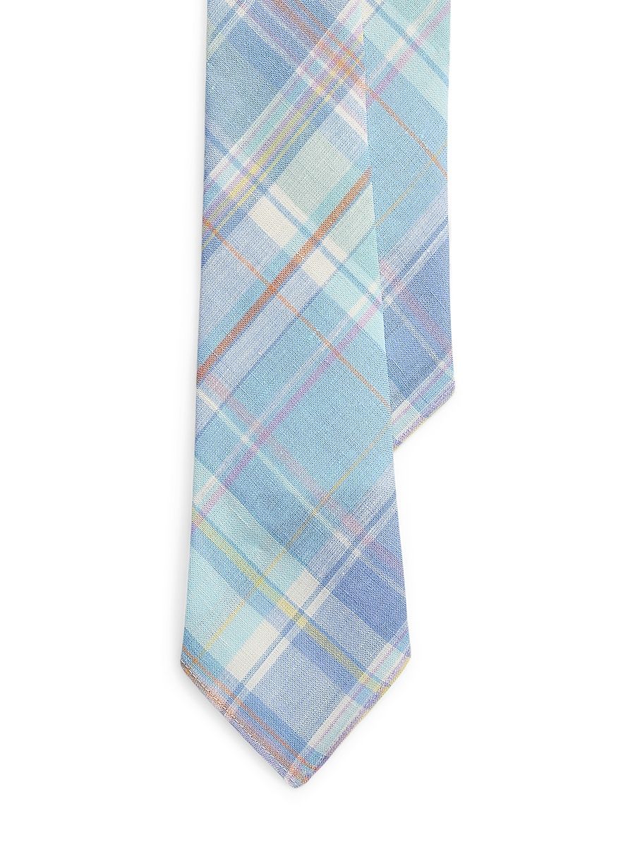 Men's Plaid Linen Tie - Blue Orange Multi