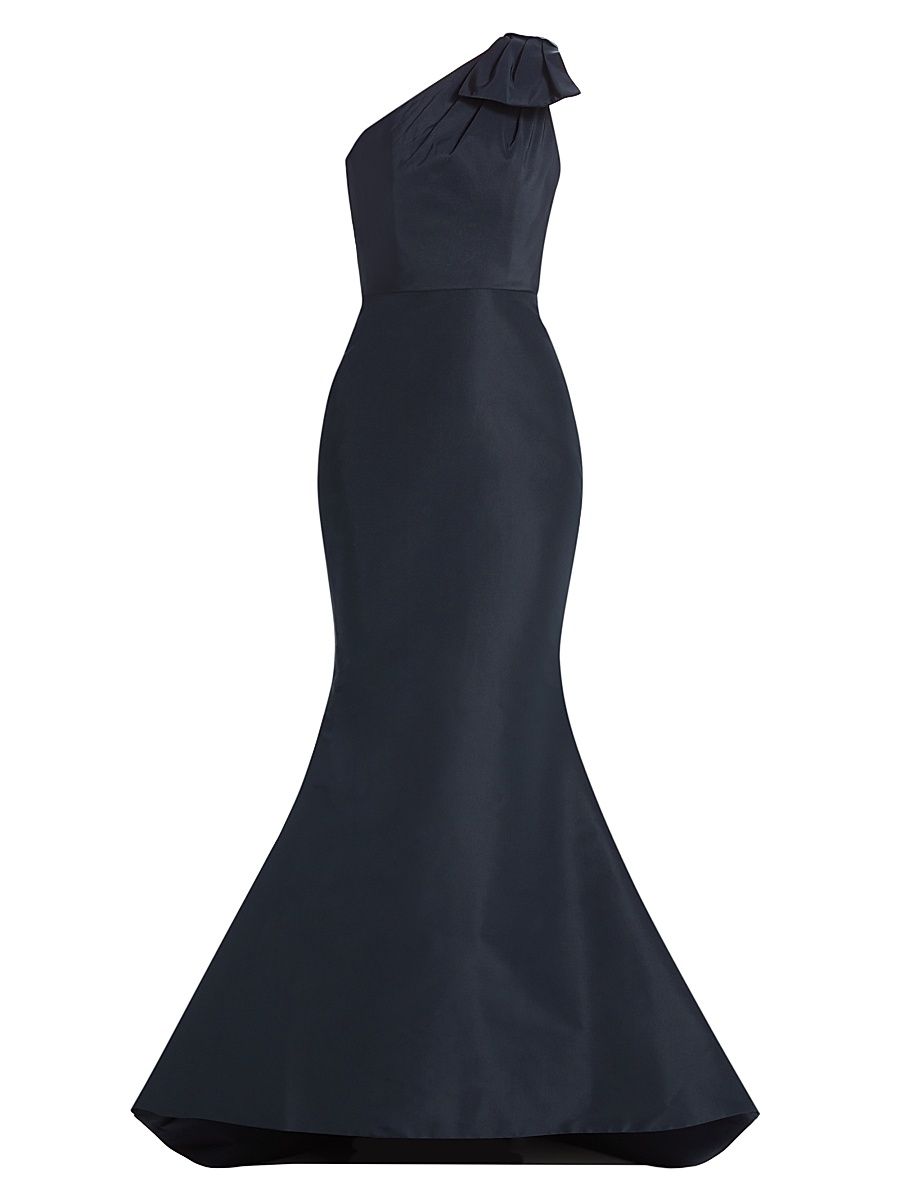 Women's Silk Faille One-Shoulder Gown - Navy - Size 12