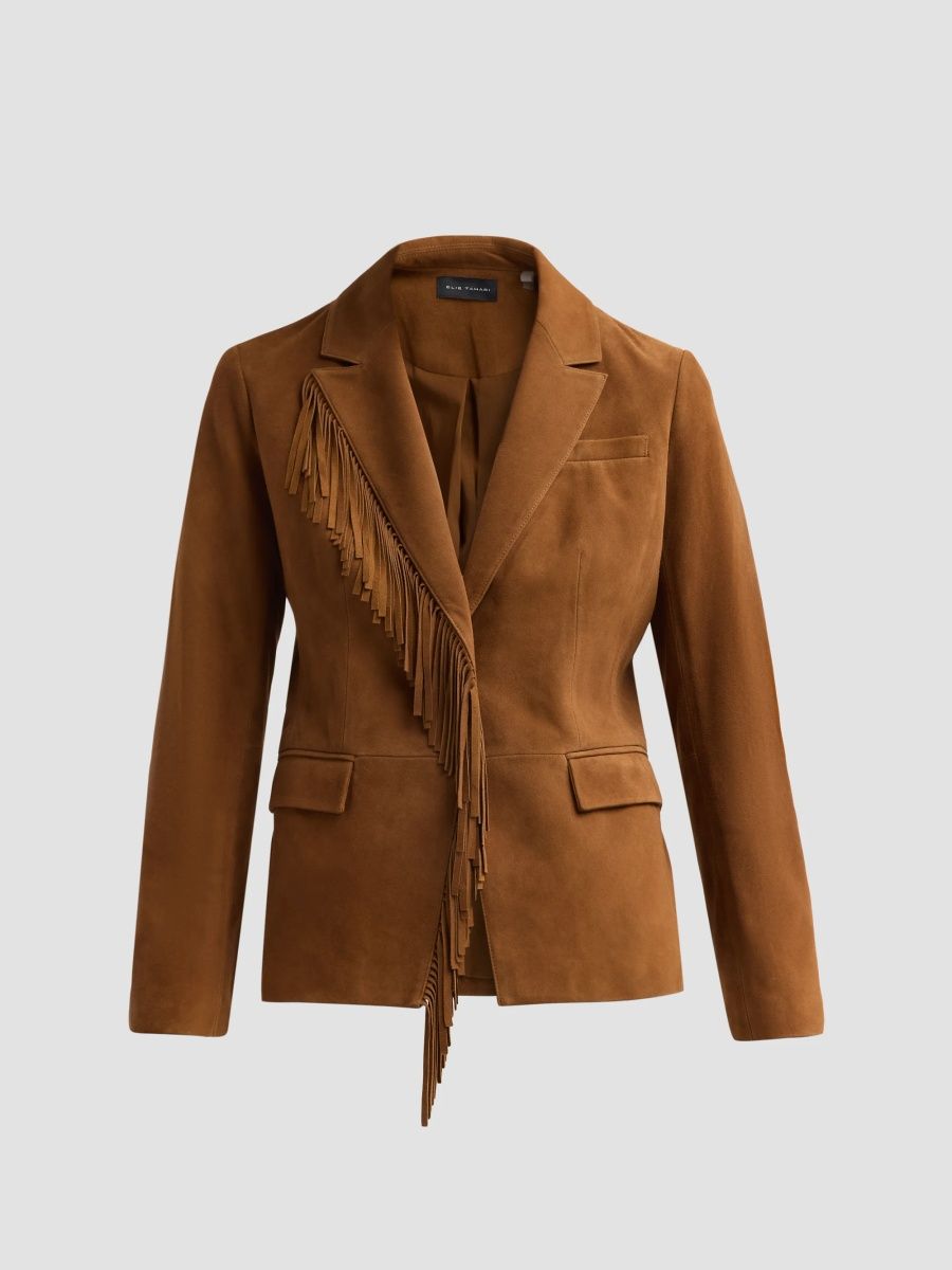 Elie Tahari Women's Adeline Suede Jacket - Dark Sable - Size 16