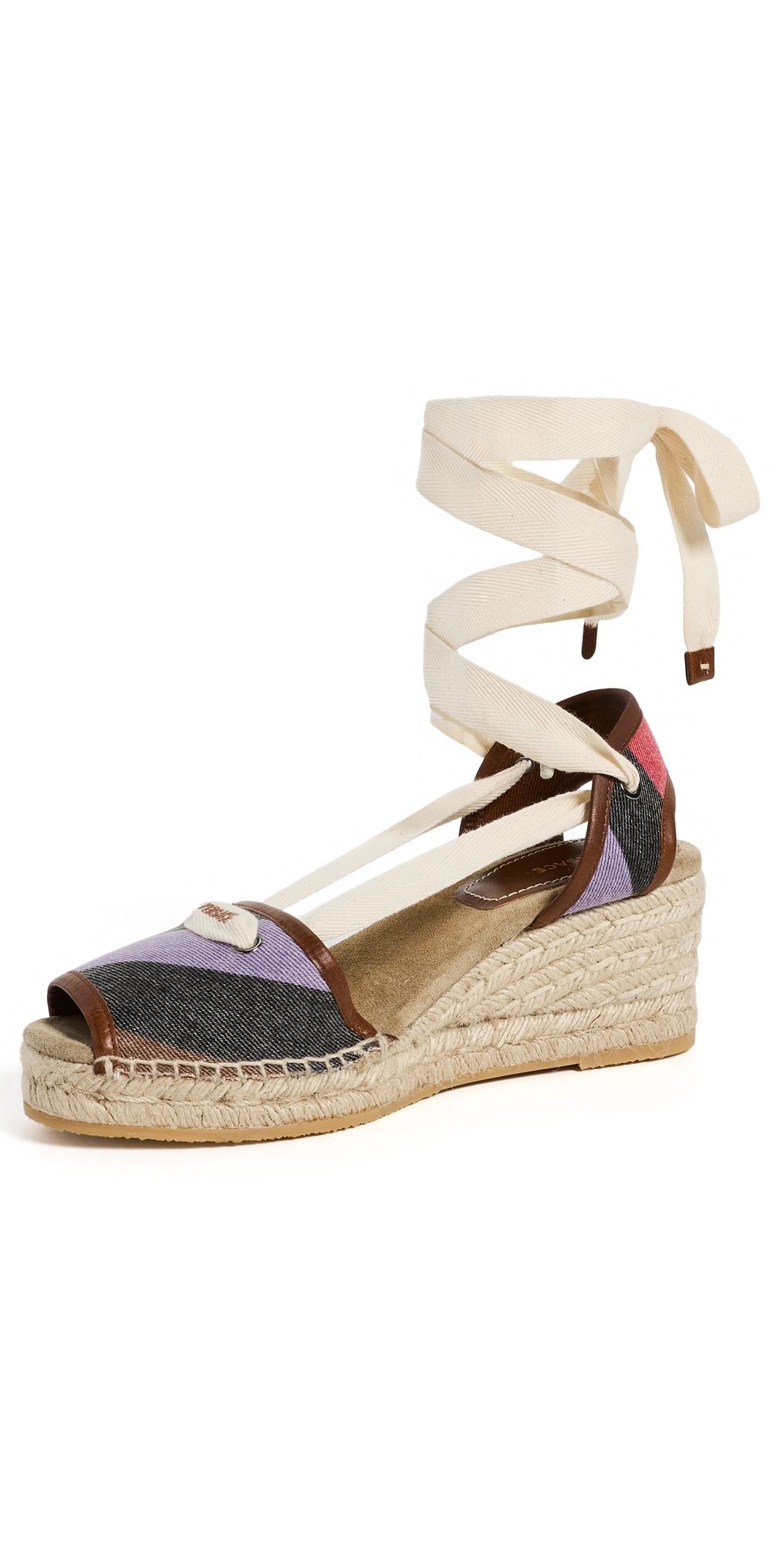 Versace Twill Stripe and Calf Leather Espadrilles Bright Pink/Teal/Orange 36