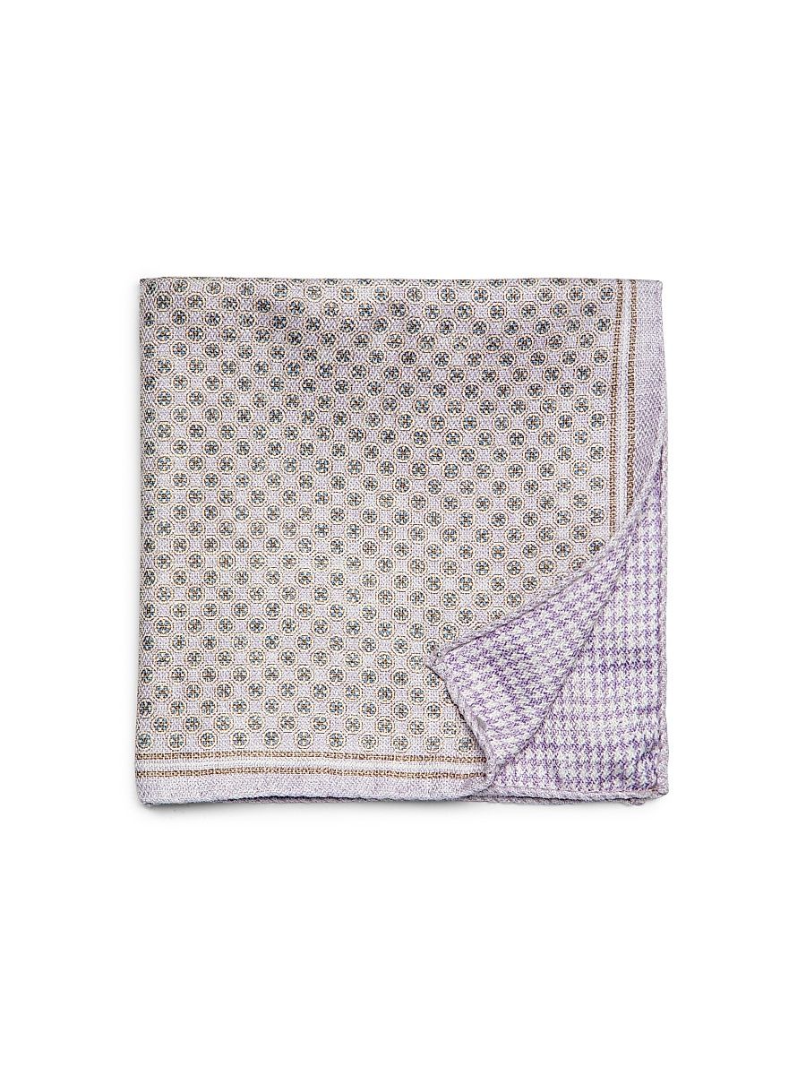 Men's Circle-Print Silk Pocket Square - Lavander