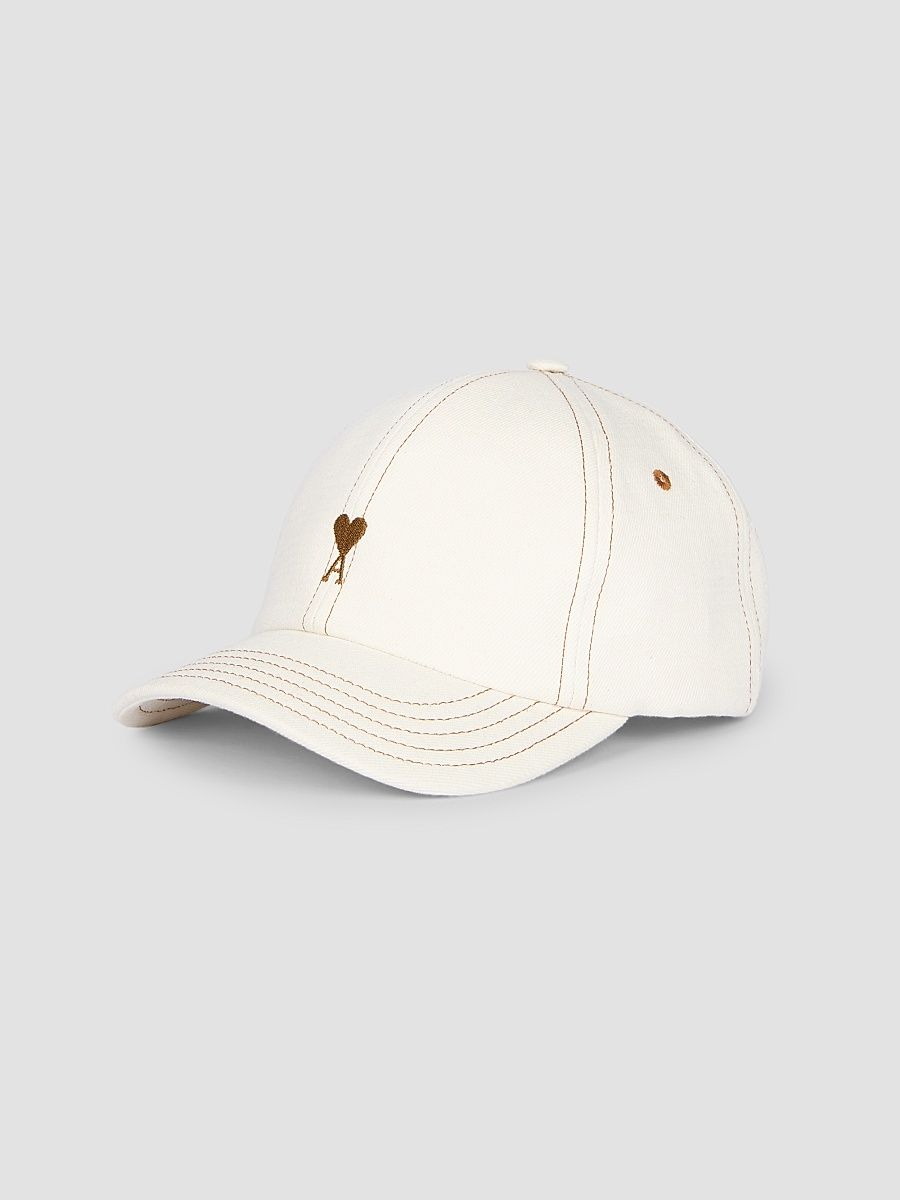 AMI Paris Men's Embroidered Cotton Cap - White Cream