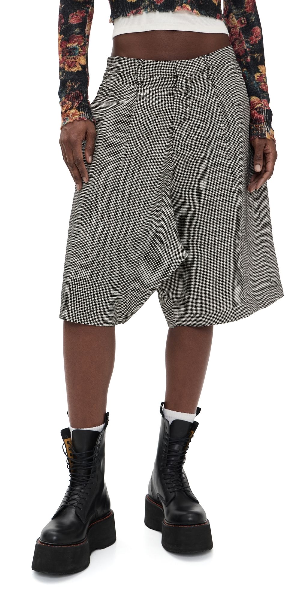 R13 Jumbo Tailored Shorts Black And White Houndstooth 25