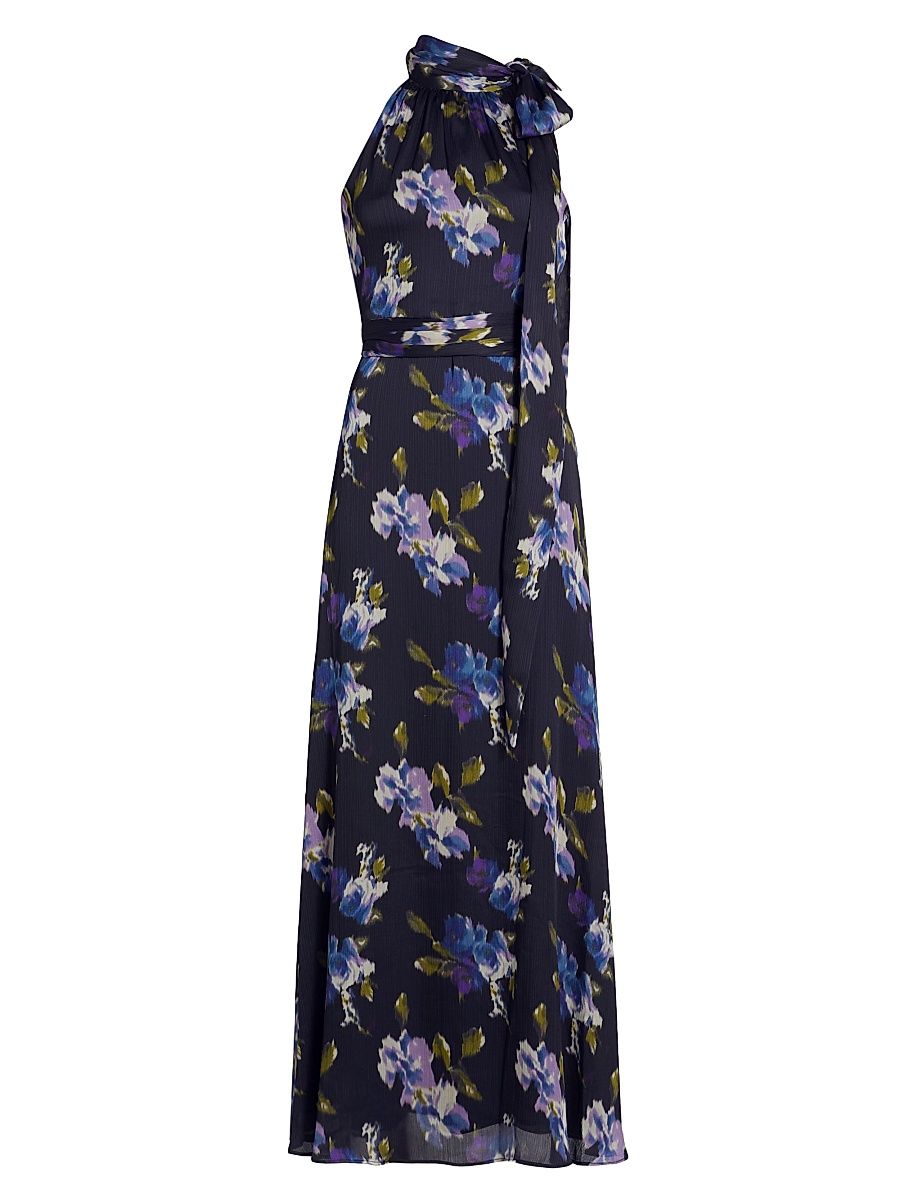 Women's Kayla Floral Tie-Neck Gown - Midnight Corsage - Size 14