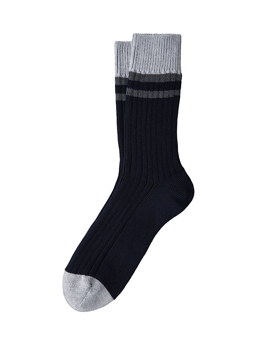 Men's Cotton Socks with Stripes - Navy Blue - Size XXL