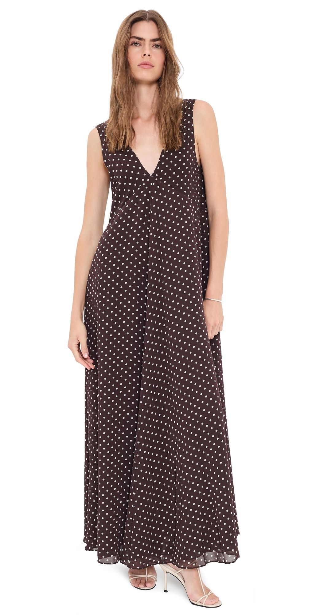 VRG GRL Maeve Maxi Dress Chocolate Polka Dot XS