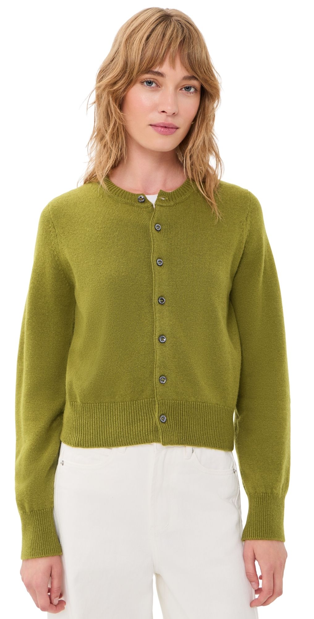 DUNST Crew Neck Knit Cardigan Olive Green XL
