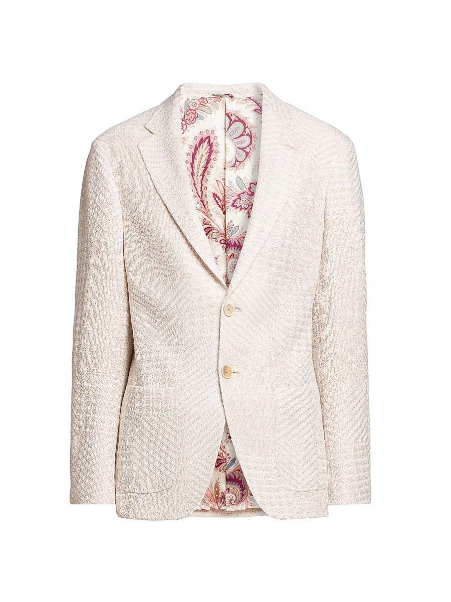 Men's J-Cream Textured Patchwork Wool-Blend Knit Blazer - Beige - Size 38