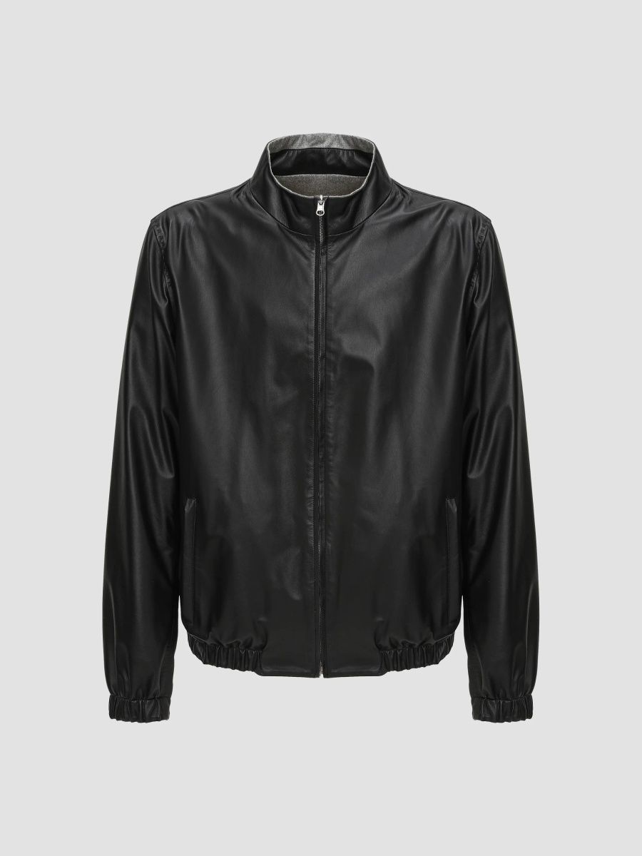Gorski Men's Light Nappa Leather Reversible Jacket - Black Gray - Size XL