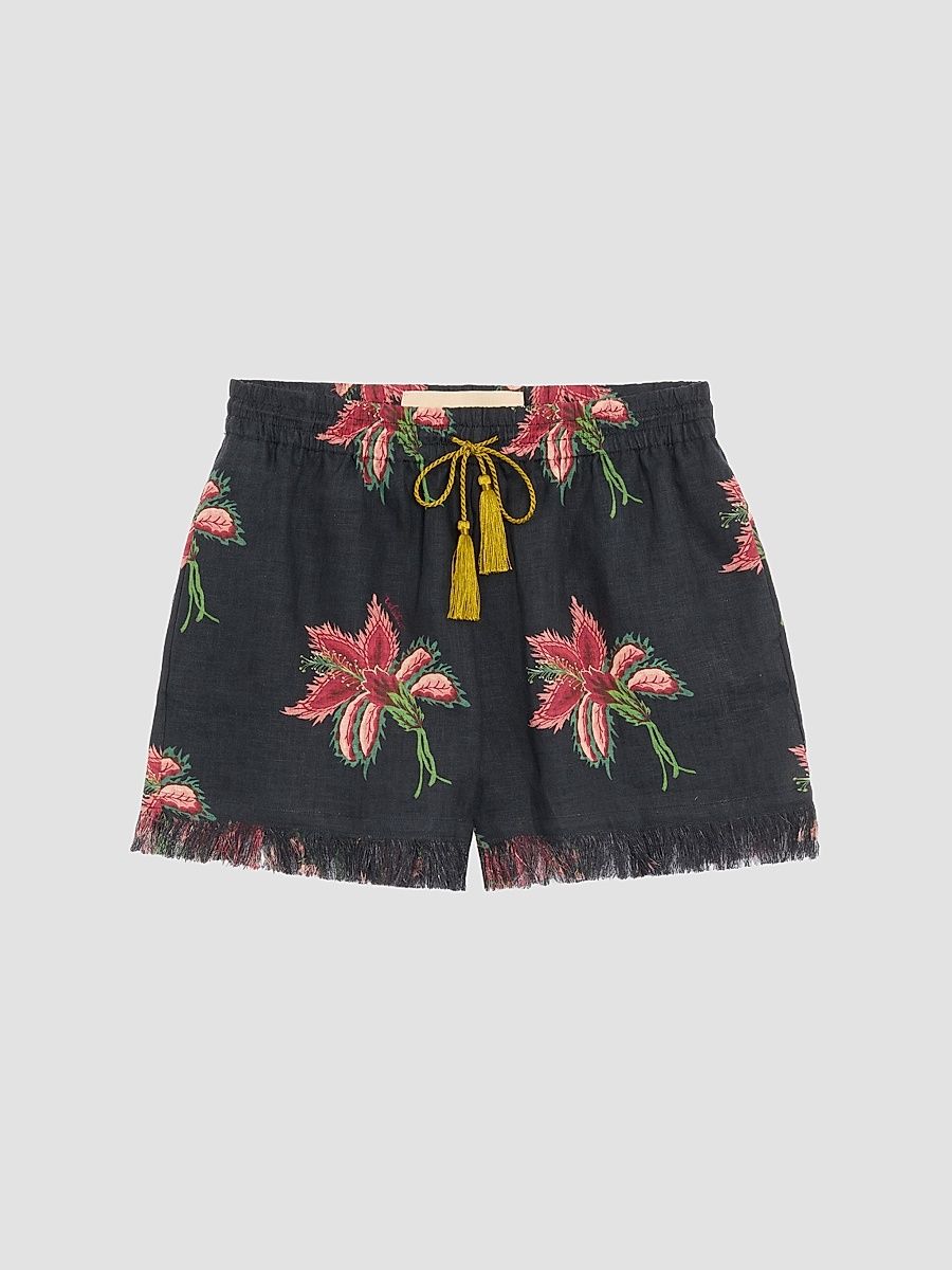 Women's Papier Floral Linen Shorts - Black Multi - Size 10