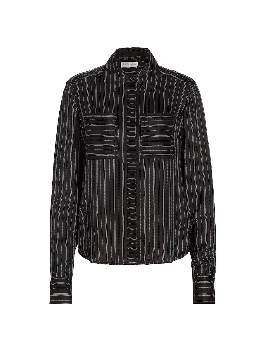 Women's Jamie Striped Shirt - Black Satin Striped Twill - Size Small