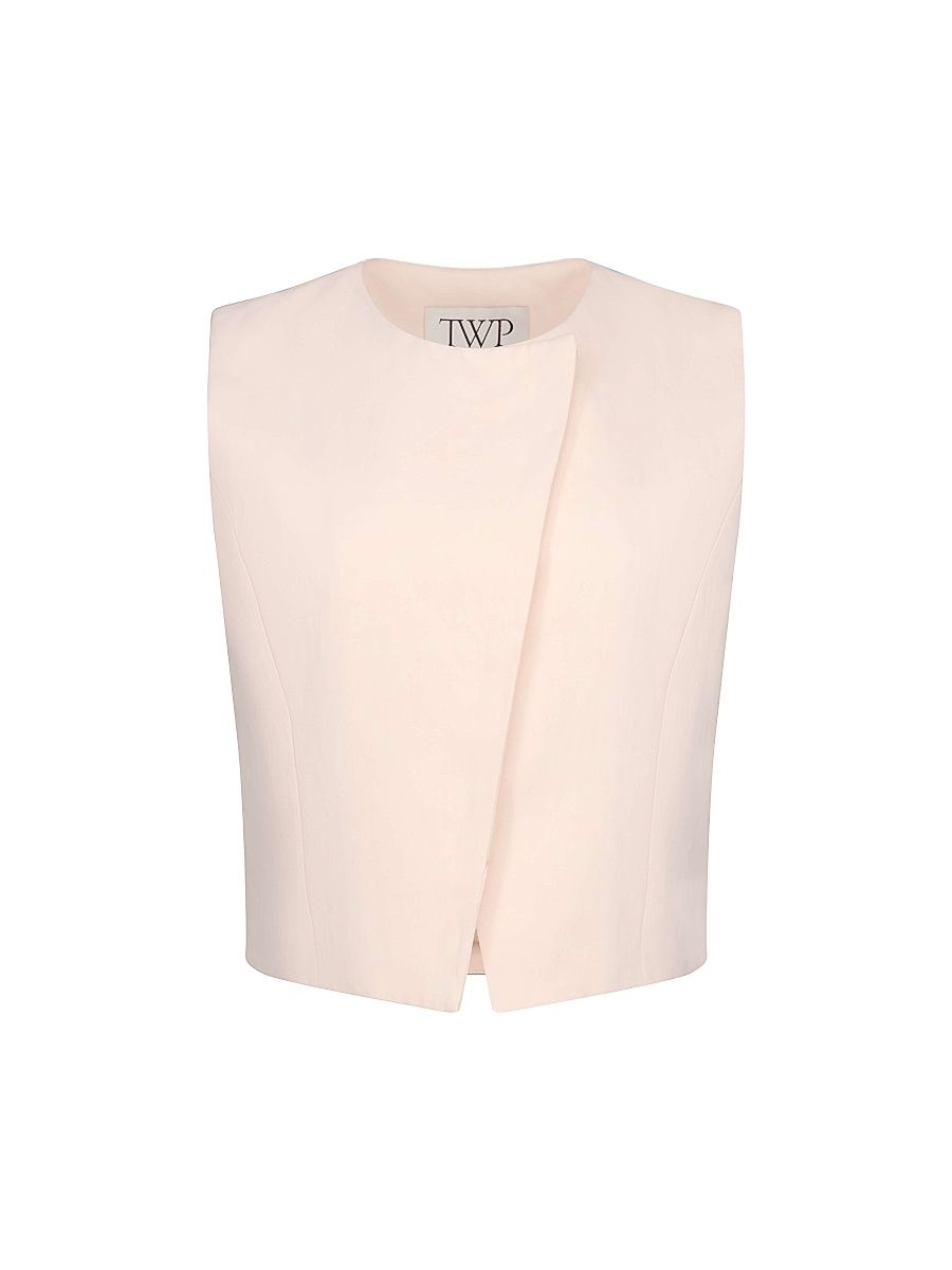 Women's Jewel Neck Asymmetric Placket Vest - Creme De Peche - Size Large