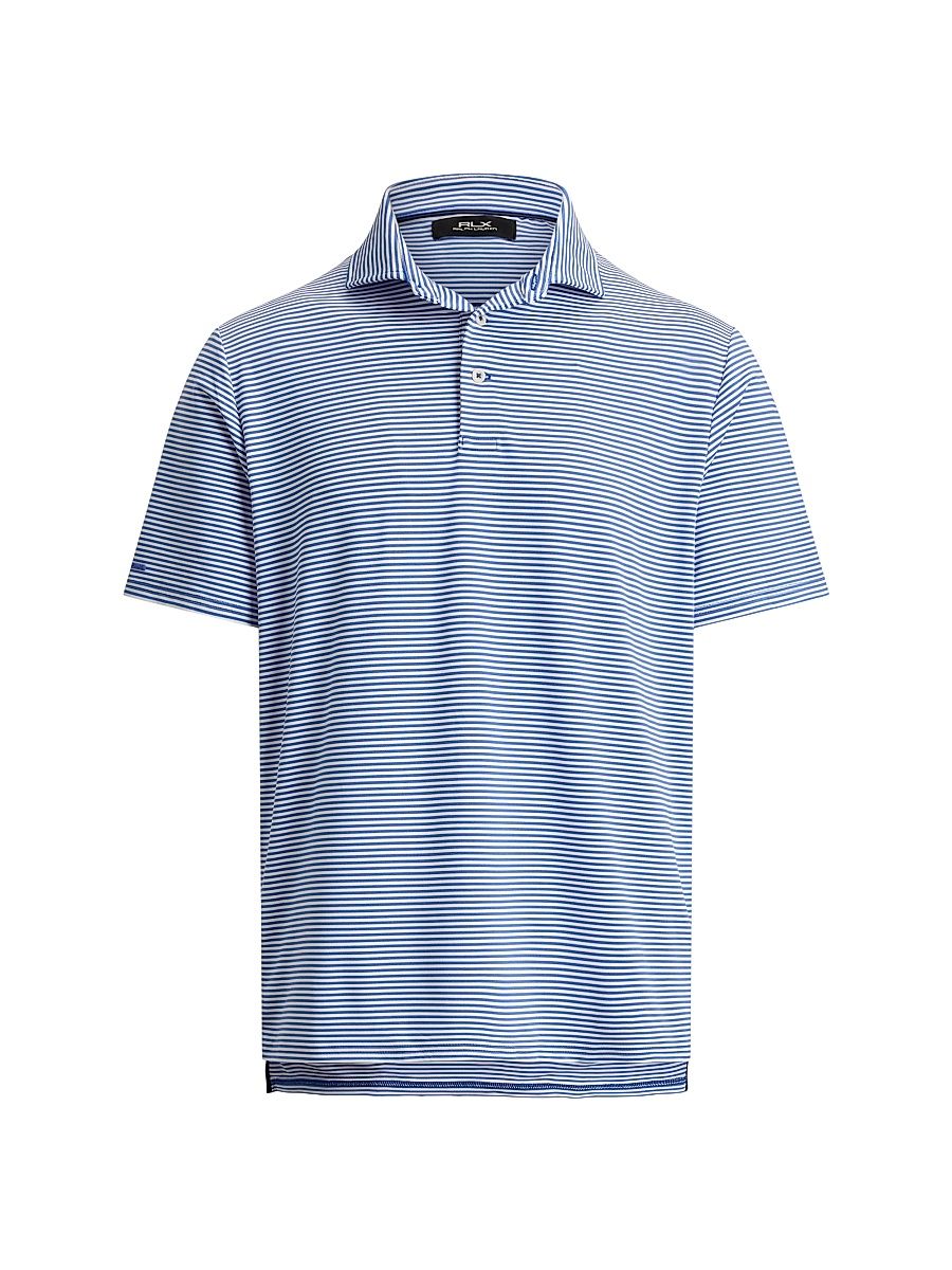 Men's Striped Lightweight Airflow Knit Polo Shirt - Maidstone Blue Ceramic White - Size XXL