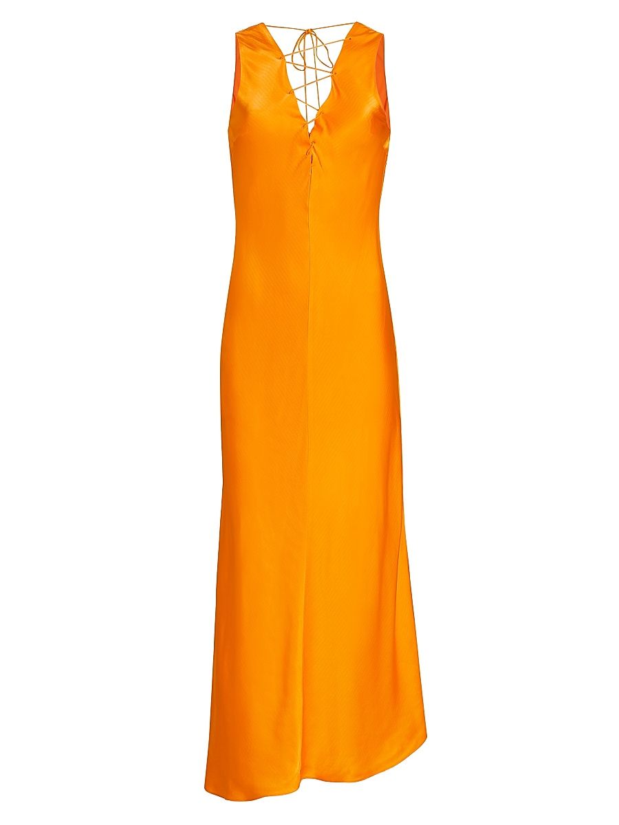 Women's Stripe Satin Lace-Up Midi-Dress - Rossum One Year - Size Medium