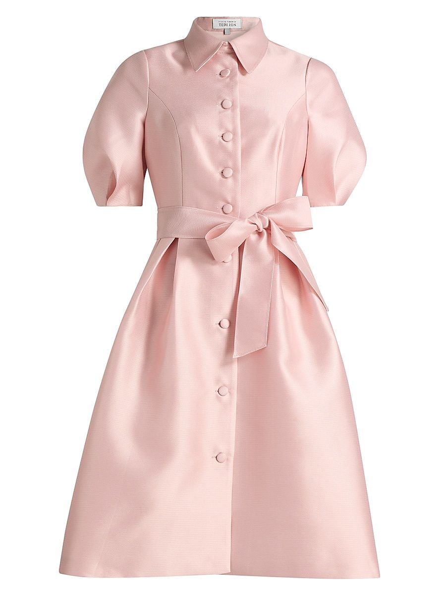 Women's Tie-Waist Faille Knee-Length Shirtdress - Blush - Size 18