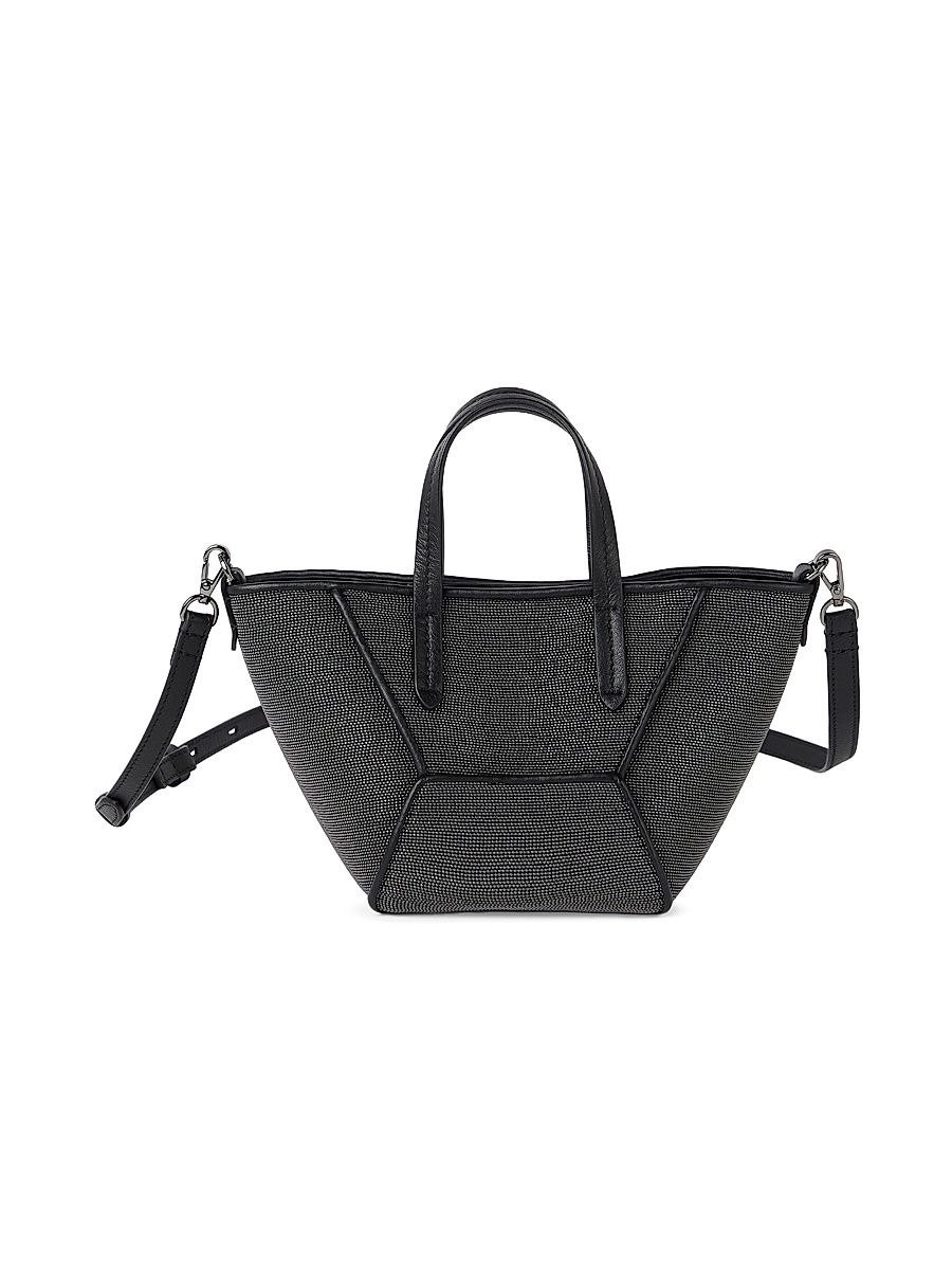 Women's Precious Duo Top Handle Mini Bag in Grained Leather - Black