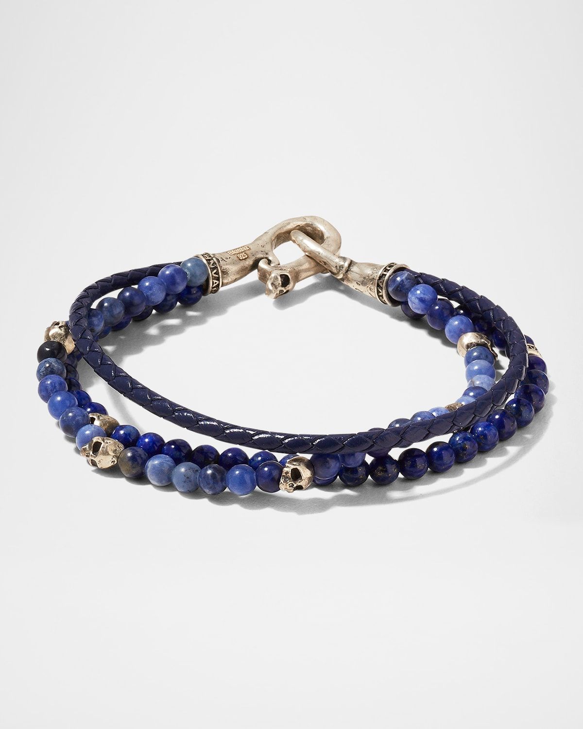 Men & apos;s Multi-Strand Leather & Lapis Beaded Bracelet