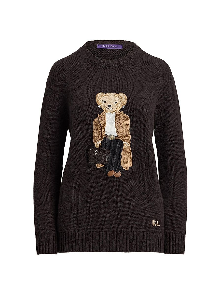 Women's Polo Bear Cashmere Sweater - Dark Brown - Size XS
