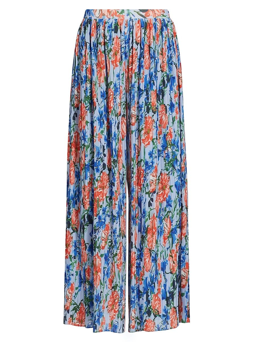 Women's Jasmine Pleated Pull-On Pants - Pool Blue Floral Print - Size Small