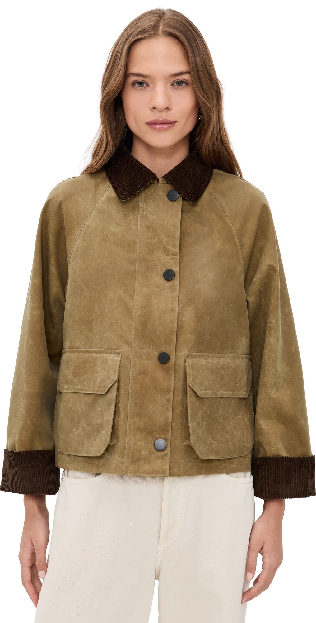 Alex Mill Cropped Chiltern Jacket In Waxed Cotton Vintage Khaki L