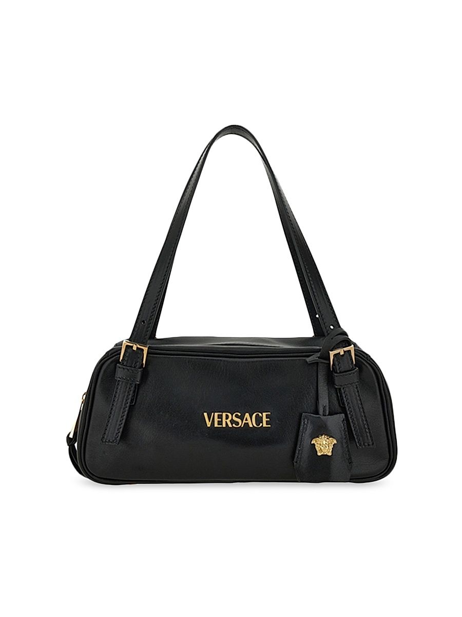 Women's Tag Bowling Leather Shoulder Bag - Black Versace Gold