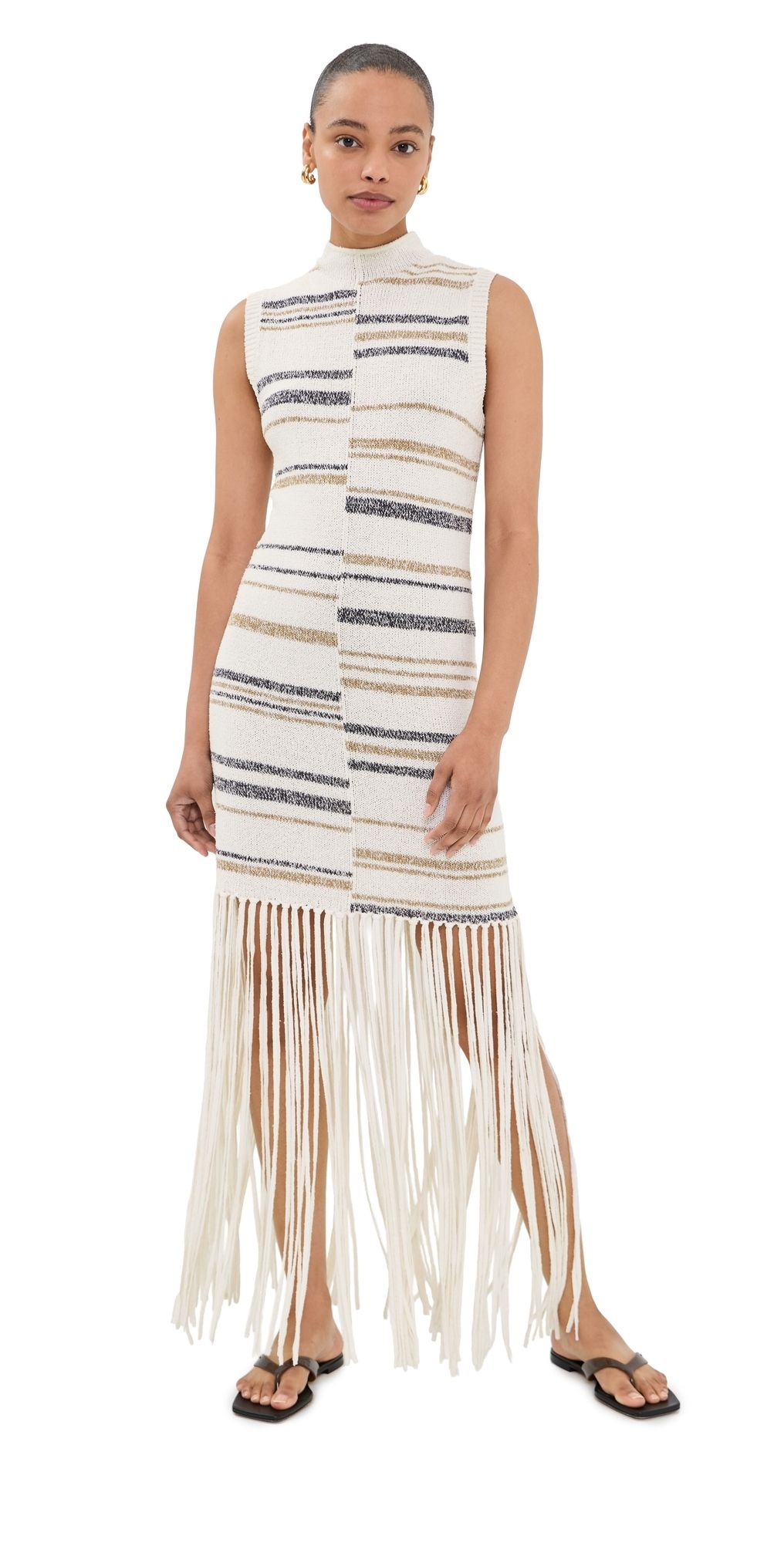 TWP Fringe Sleeveless Dress Ivory Multi M