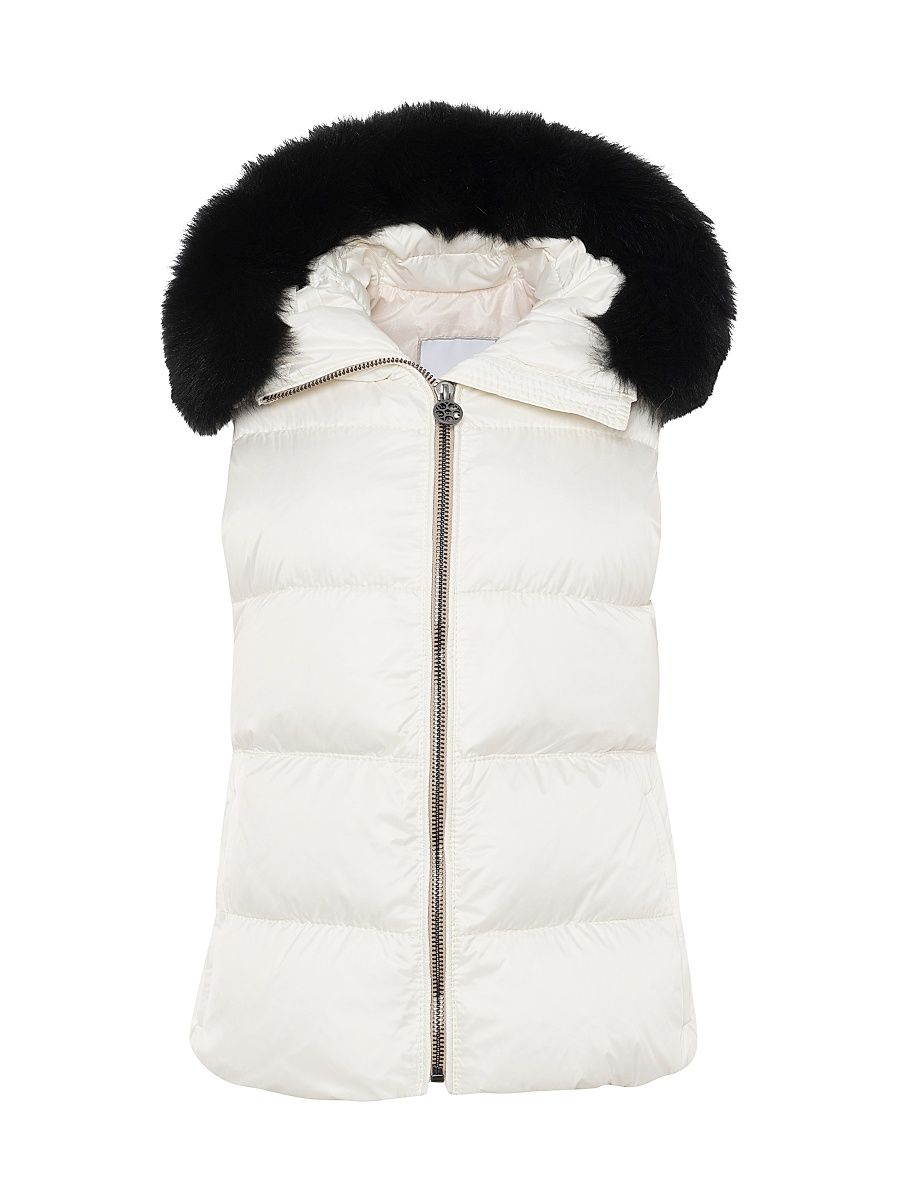 Women's Apres-Ski Vest with Detachable Toscana Shearling Lamb Hood Trim - Ivory - Size Small