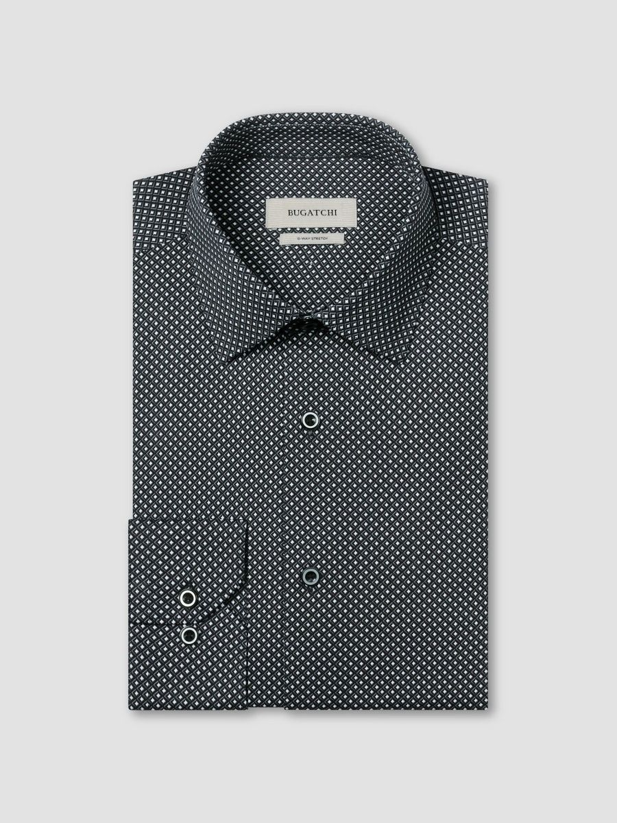 Bugatchi Men's James Geo Diamond Shirt - Black - Size Small