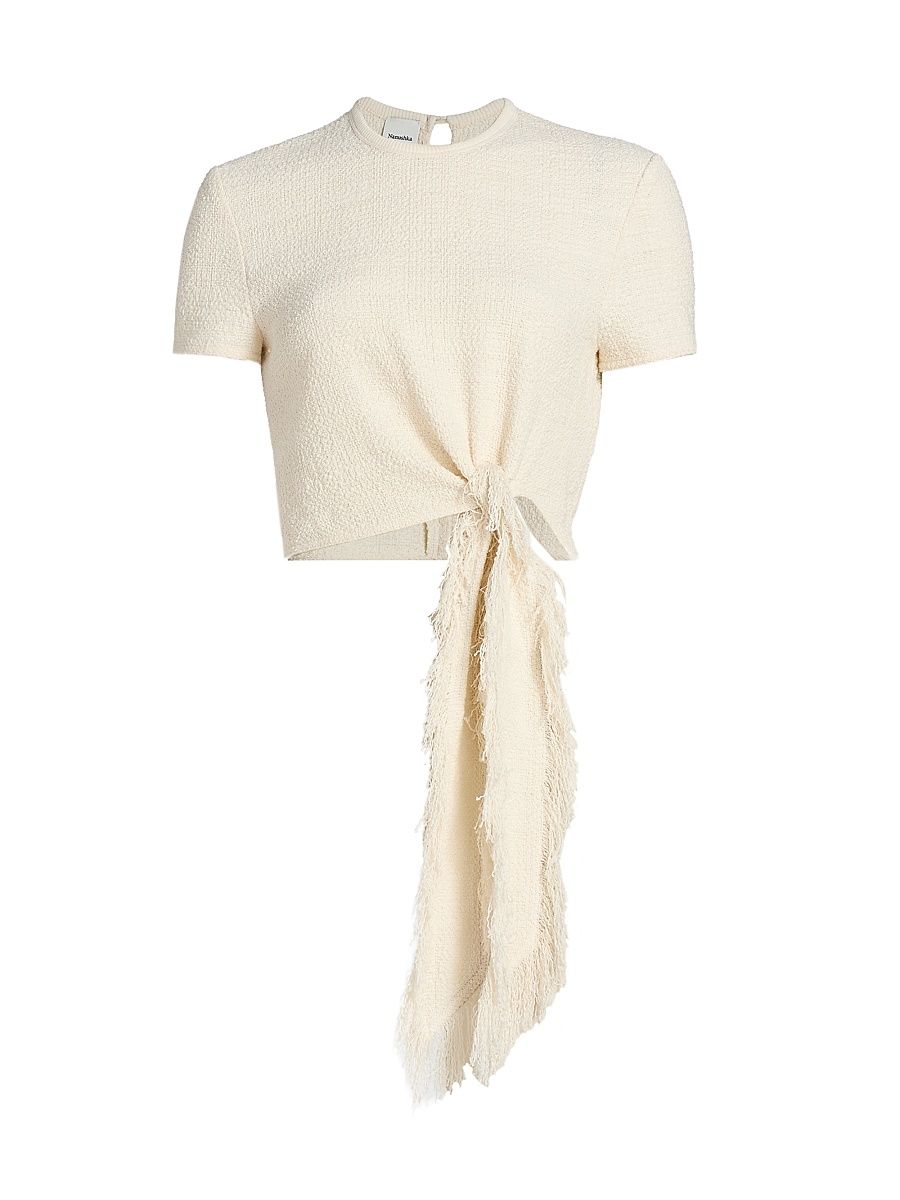 Women's Mariel Ruched Cotton-Blend Crop Top - Ivory - Size Small