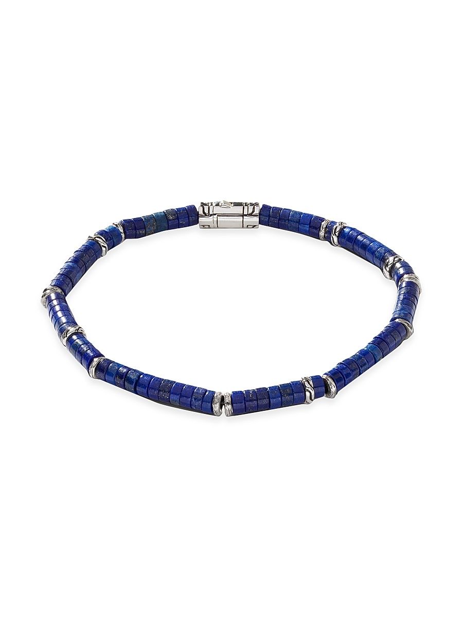 Women's Chain Classic Sterling Silver & Lapis Lazuli Bead Bracelet - Size Small