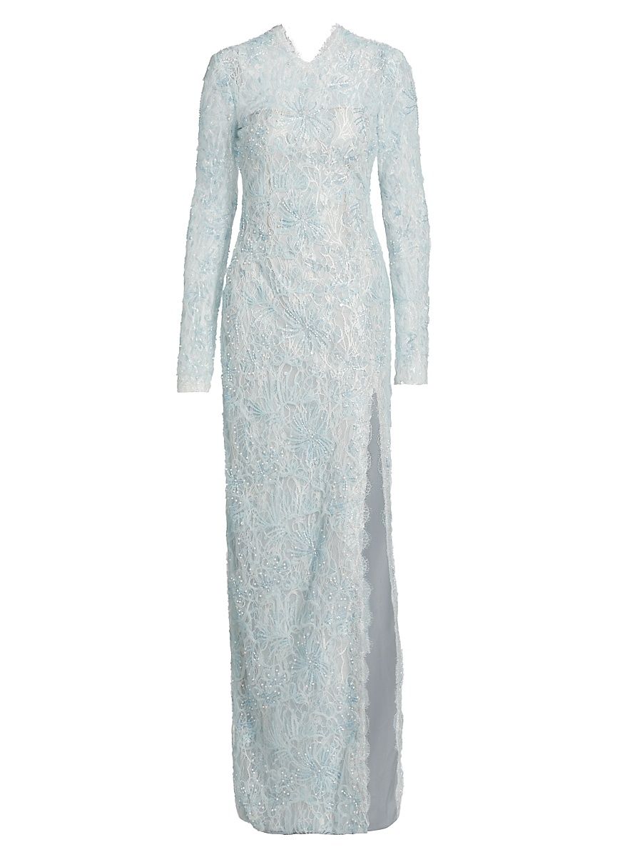 Women's Cheryl Embroidered Tulle Gown - Blue White - Size 14