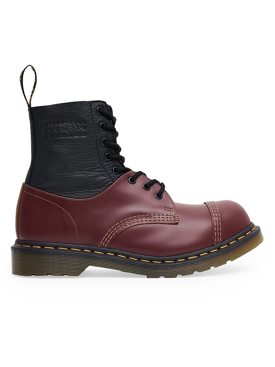 Women's MM6 Maison Margiela x Dr. Martens 1460 Leather Boots - Oxblood Red Black - Size 11