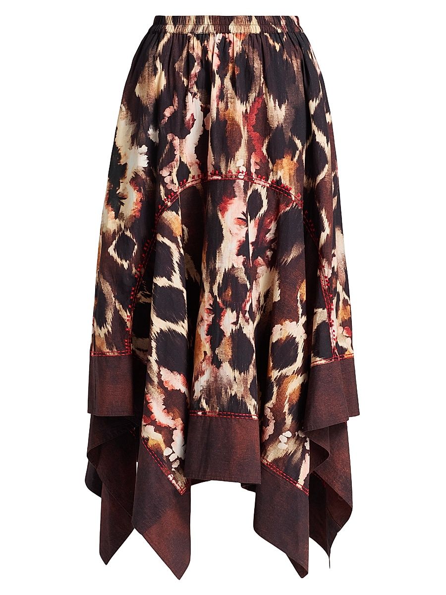 Women's Fleetwood Elda Printed Handkerchief Midi-Skirt - Brown - Size XS