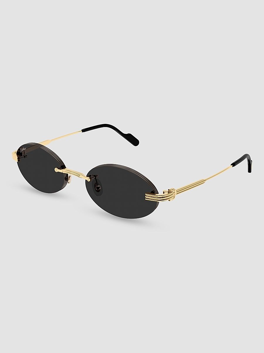 Men's Première de Cartier 53MM Rimless Oval Sunglasses - Gold Black