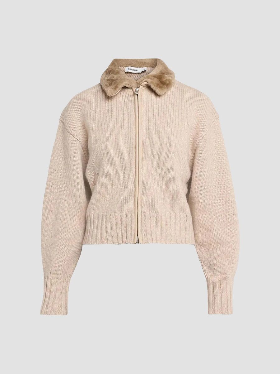 SIMKHAI Women's Zorina Faux-Fur Collar Wool-Cashmere Cardigan - Taupe - Size XS