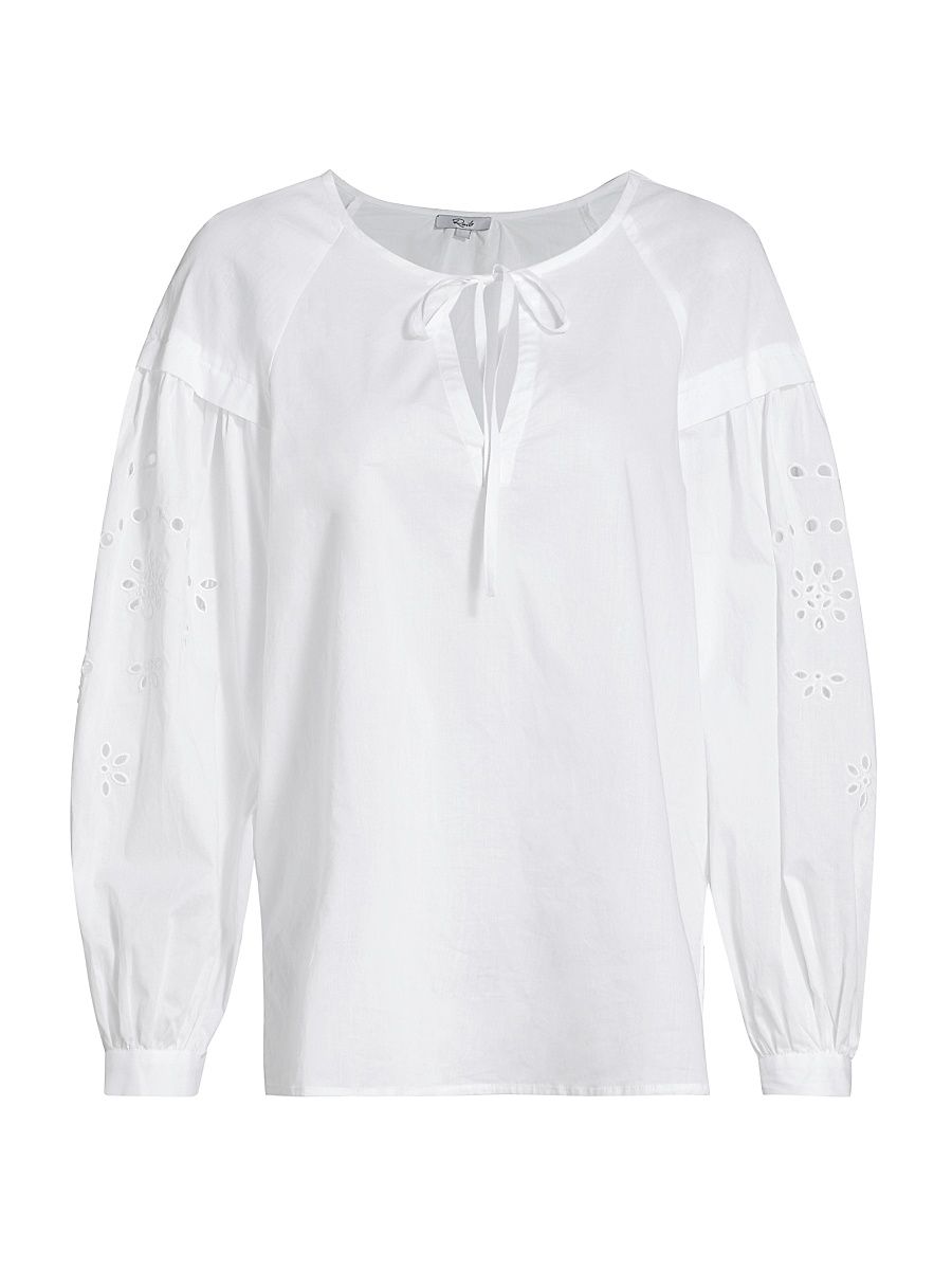 Women's Dari Cotton Eyelet Blouse - Beach White Eyelet - Size Medium