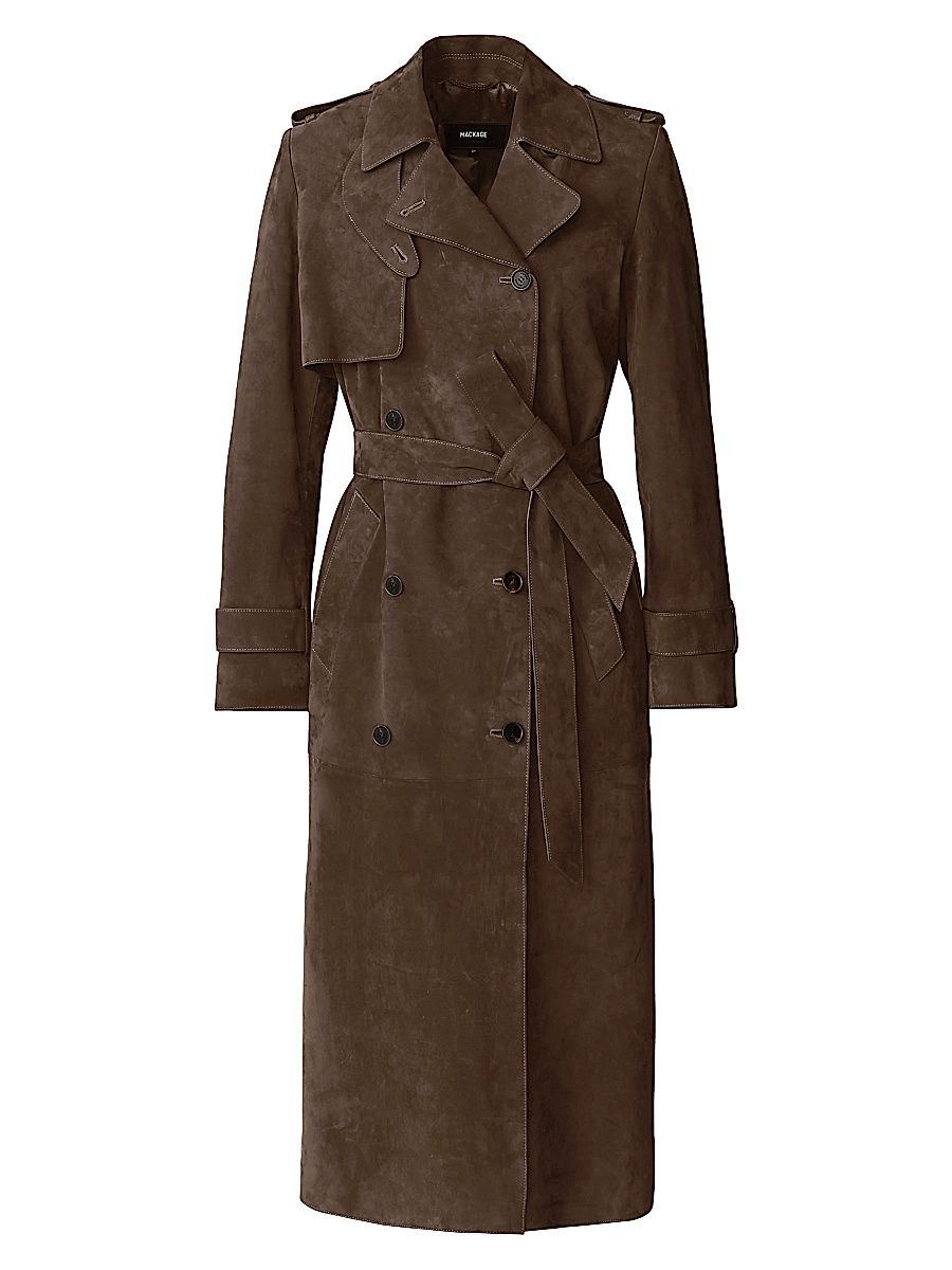Women's Gael Suede Trench Coat - Umber - Size XL