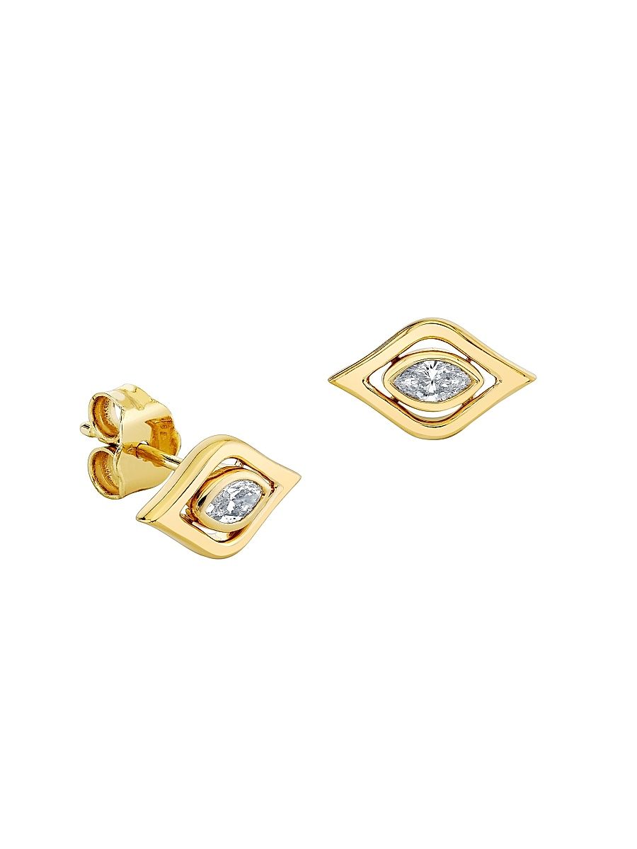 Women's 14K Yellow Gold & 0.10 TCW Evil Eye Diamond Stud Earring - Yellow Gold