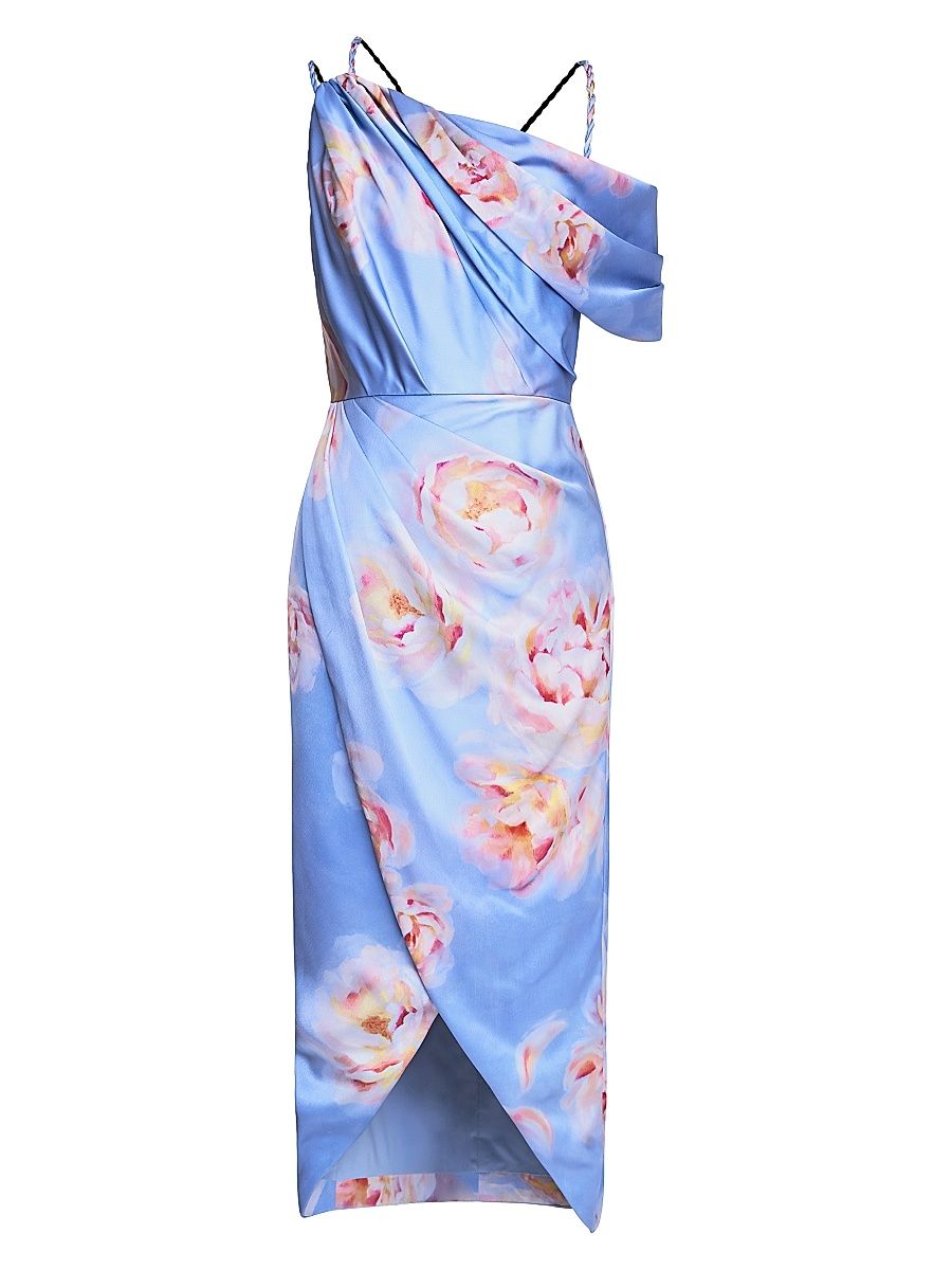 Women's Yannah Satin Wrap Cocktail Midi-Dress - Pearl Roses - Size 14