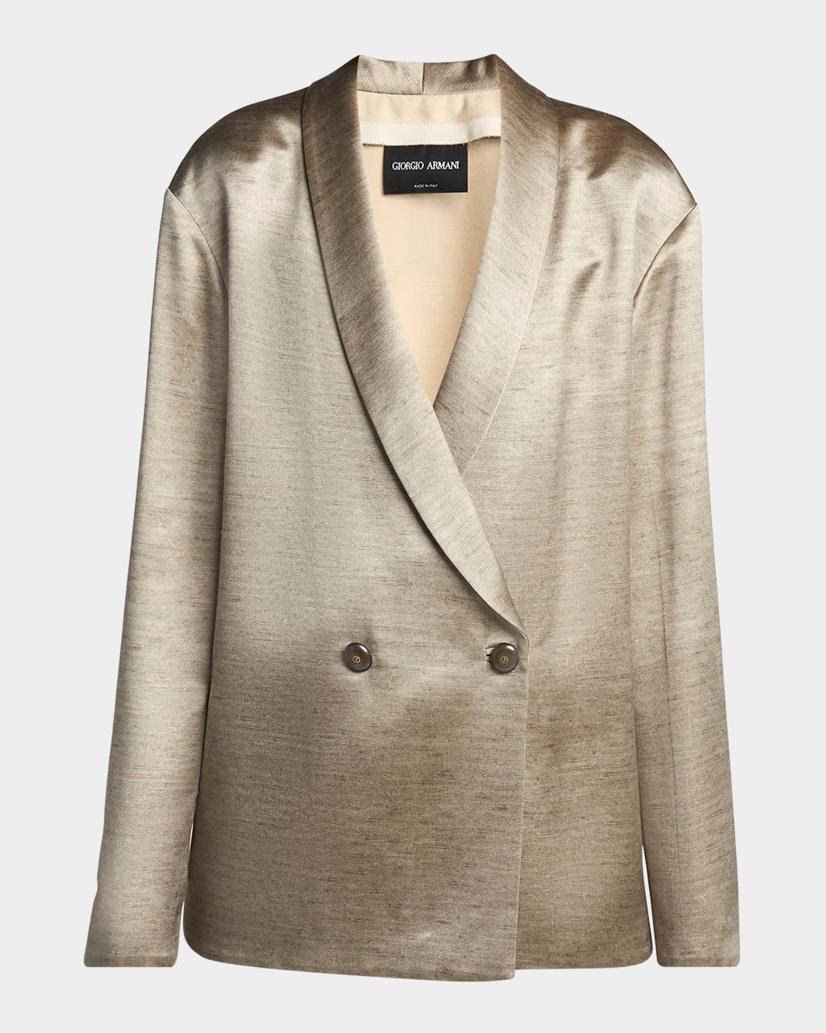 Silk Double-Breasted Blazer Jacket