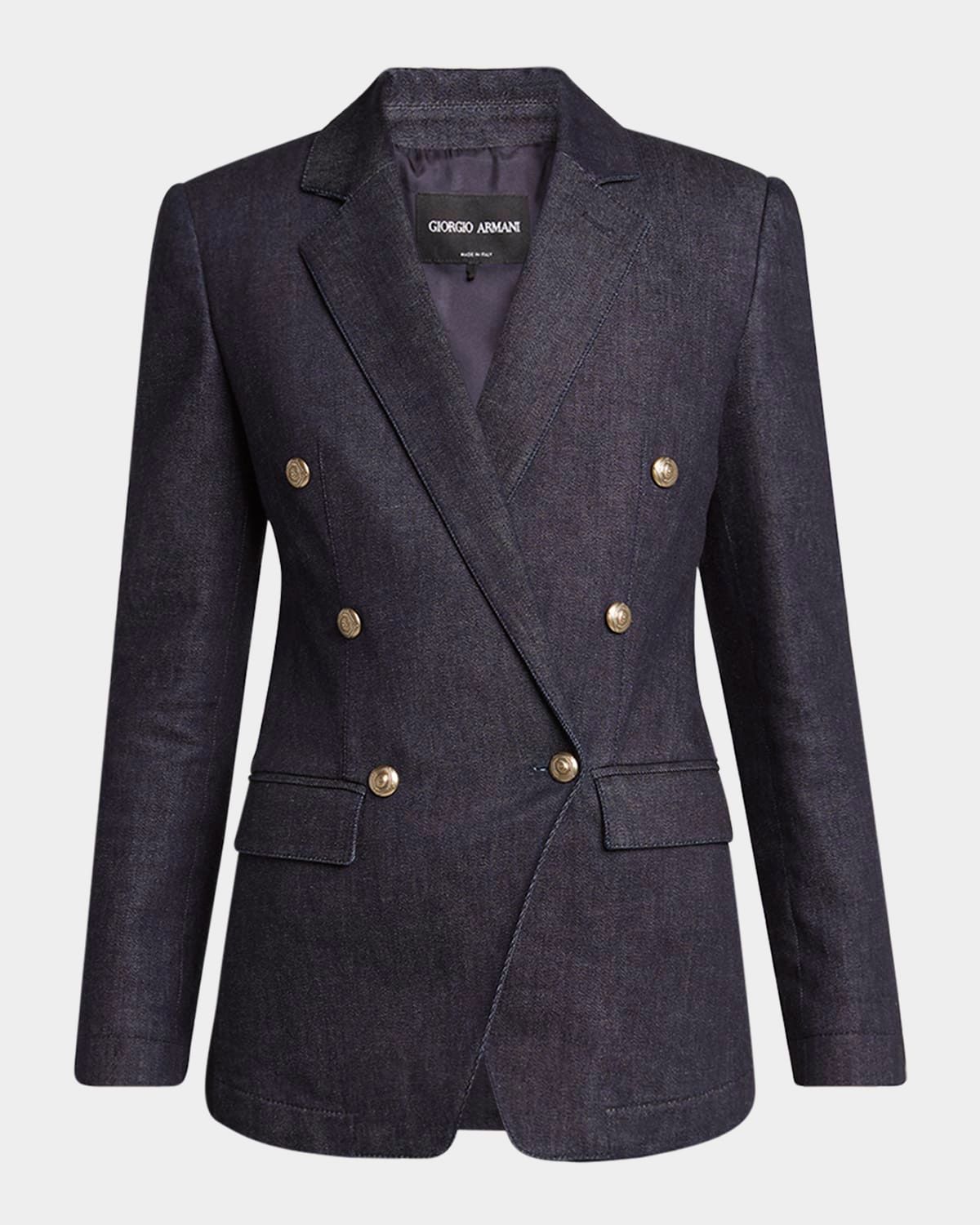 Cotton-Cashmere Denim Double-Breasted Blazer