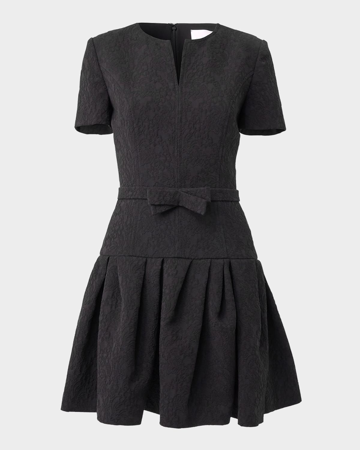 Floral Jacquard Short-Sleeve Mini Dress