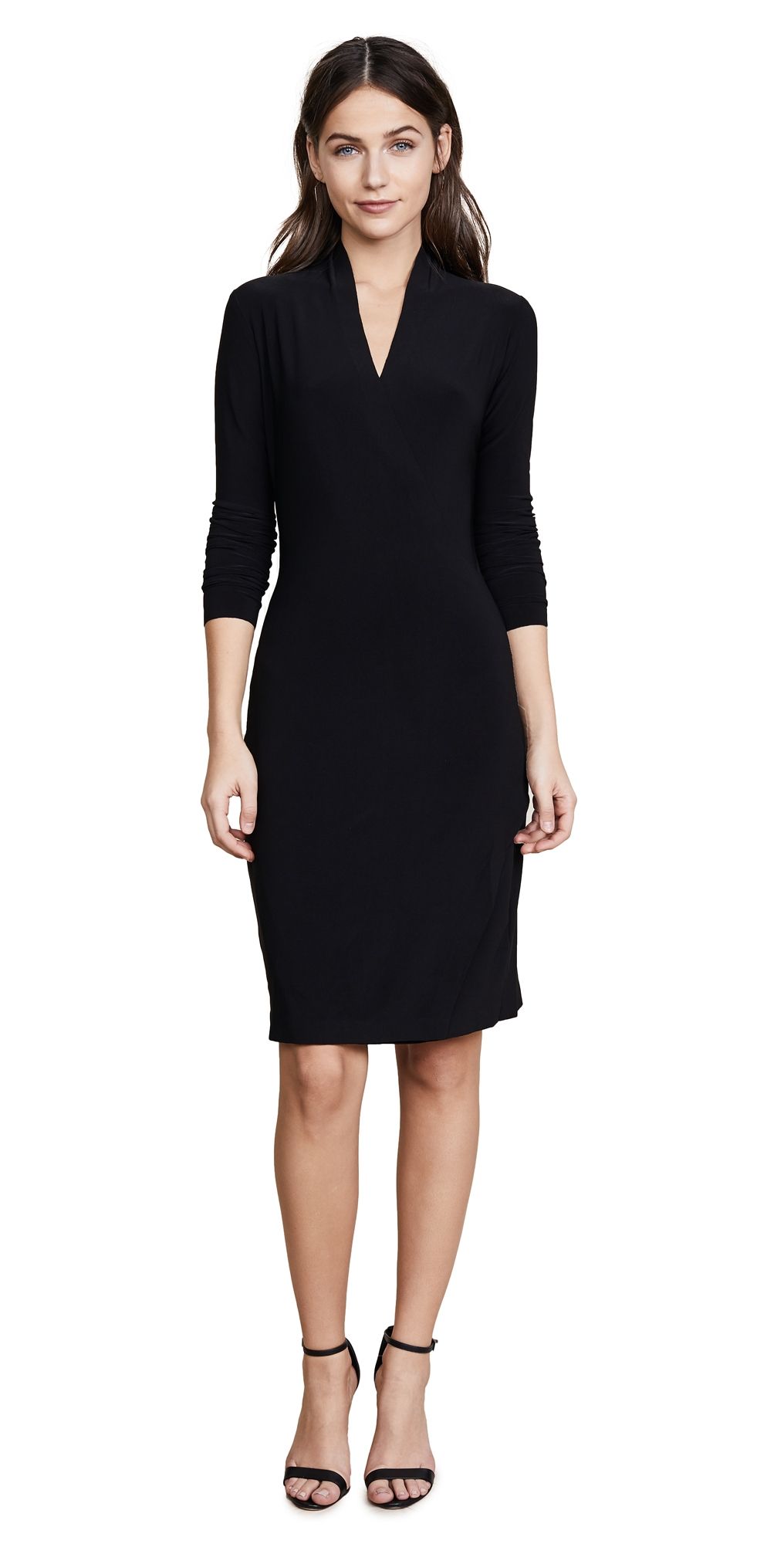 Norma Kamali Long Sleeve Side Draped Dress Black XS