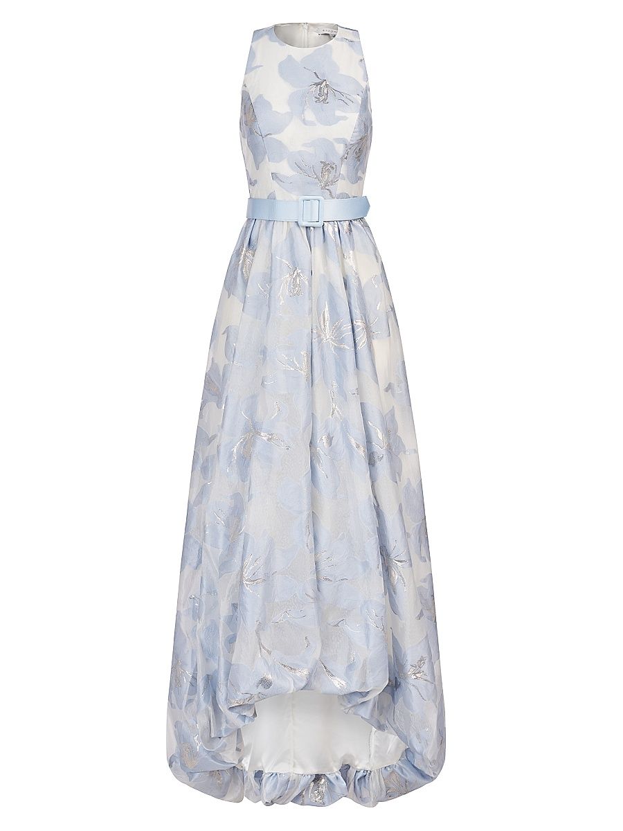 Women's Vivian Floral Organza Jacquard Gown - Pale Blue Ivory - Size 12