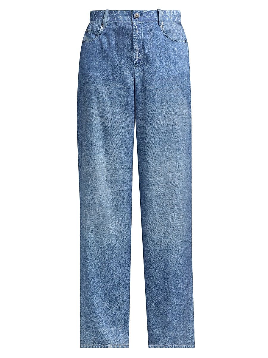 Women's Sage Denim Print Satin Pants - Light Indigo - Size XL