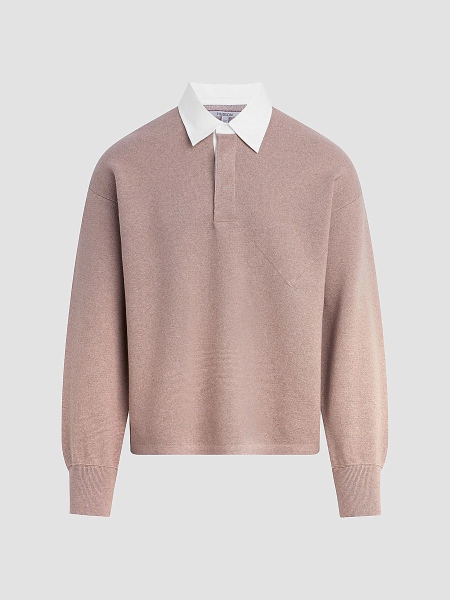 Men's Contrast-Collar Long-Sleeve Polo Sweater - Costa - Size XXL