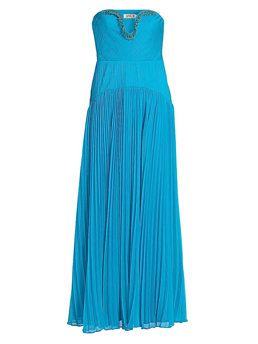 Women's Fiora Beaded Pleated Strapless Maxi Dress - Azura - Size 00